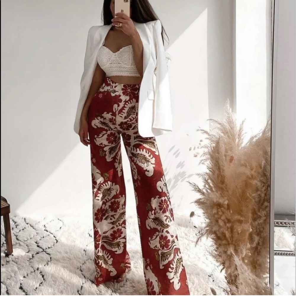 Amazing Zara wide leg printed linen blend pants